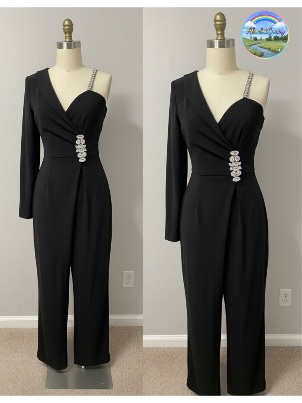 CHICME One Piece Jumpsuit Rhinestone Decor Wide Leg Dressy